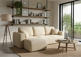 Stylowy narożnik rozkładany lewostronny BINGO L 245x148x87 cm w tkaninie Pop 6 kremowej