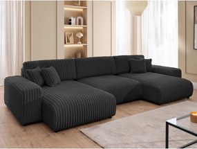 Ciemnoszary sztruksowy rozkładany narożnik ze schowkiem (w kształcie litery U) Sarina – Ropez