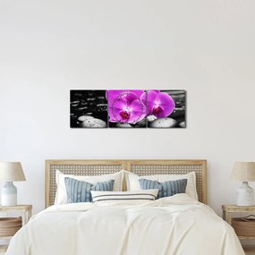 Obraz - Fioletowe orchidee (z zegarem) (90x30 cm)