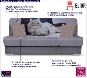 Szara wersalka rozkładana z kotem Kabana