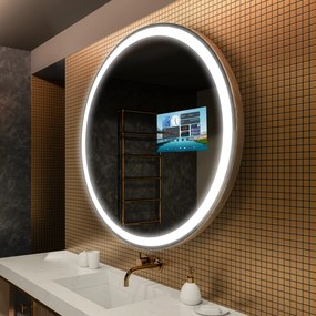Lustro Okrągłe Podświetlane Do Łazienki LED L76 - Okrągłe Lustro Do Toaletki z Oświetleniem Do Makijażu - Lustro Okrągłe 100 Cm - Okrągłe Lustro Smart