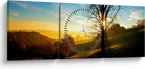 Obraz wschodu słońca (z zegarem) (90x30 cm)