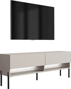 Szafka pod telewizor 140 cm Kaszmir, nóżki proste czarne, LED biały, 140 × 32 × 52 cm
