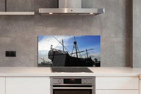 Szklany Panel Sylwetka Statku pod Niebem