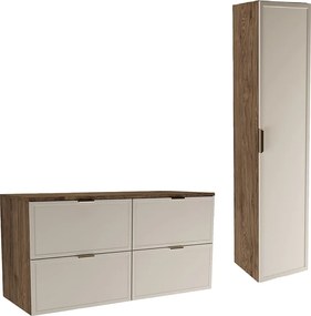 Zestaw do Łazienki 120cm Szafka z Blatem Słupek Fronty Ramka Dąb Orzech / Kaszmir Roma