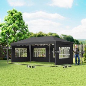 Outsunny Pawilon 3x6m wodoodporny składany z 4 ścianami, okna, UV, torba, czarny | Aosom PL