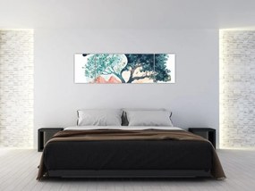 Obraz – Akwarelowe drzewo pełne życia (170x50 cm)