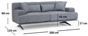 Ciemnoszara sofa 200 cm Bentley – Balcab Home