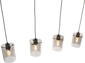 Designerska lampa wisząca czarna z dymionym szkłem 4 światła - Dome