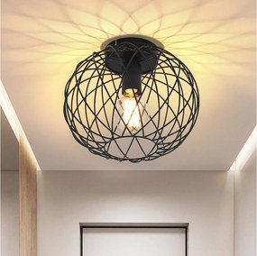NETTLIFE Czarna lampa sufitowa do jadalni Lampa w klatce Siatka Vintage E27 Metalowy reflektor sufitowy