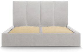 Jasnoszare tapicerowane łóżko dwuosobowe ze schowkiem ze stelażem 160x200 cm Juniper – Mazzini Beds