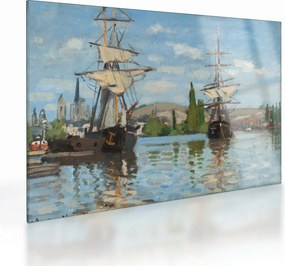 Obraz na szkle - Claude Monet, Ships Riding on the Seine at Rouen, reprodukcje (70x50 cm)
