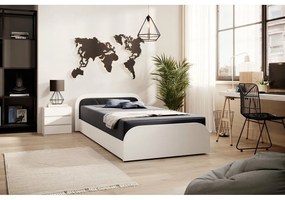 Białe/ciemnoszare tapicerowane/z płyty wiórowej łóżko jednoosobowe ze schowkiem z materacem 80x190 cm Parys – ELTAP