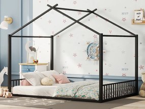 Łóżko kabinowe 140 x 200 cm z zagłówkiem - łóżko dziecięce - metalowe - stelaż listwowy - czarne