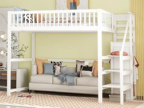 Łóżko mezzanine 140x200cm z drewna - z szafą - Białe