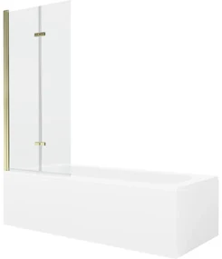 Mexen Vega wanna prostokątna 150 x 70 cm z obudową i parawanem 2-skrzydłowym 80 cm, transparent, złoty - 550115070X9208025000