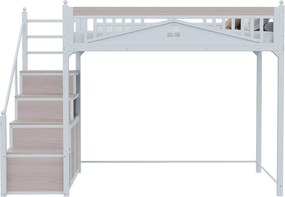 Łóżko piętrowe 90 x 200 cm z miejscem do przechowywania - Metal + Sklejka + MDF - Stelaż listwowy - Biały