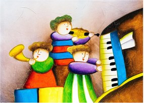 Obraz na szkle - Muzycy, malarstwo (70x50 cm)