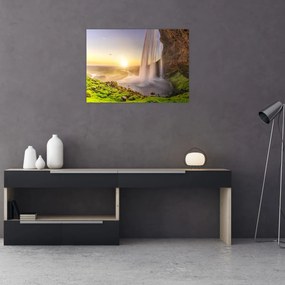 Obraz na szkle - Seljalandsfoss od tyłu jaskini (70x50 cm)