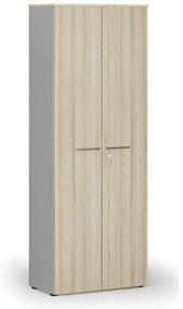 Szafa biurowa z drzwiami PRIMO GRAY, 800 x 420 x 2128 mm, szary/dąb naturalny