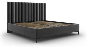 Ciemnoszare tapicerowane łóżko dwuosobowe ze schowkiem i stelażem 200x200 cm Casey – Mazzini Beds