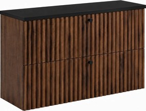 Szafka łazienkowa wisząca z blatem 80, dąb orzech + blat czarny, uchwyty w trzech kolorach, 80 x 44,4 x 58,6 cm