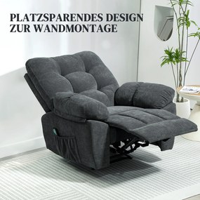 HOMCOM Fotel Recliner, Masażer Polstersessel z 8 Punkty Wibracji, Regulowanym Podnóżkiem, Boczną Kieszonką, Szary