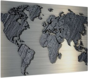 Obraz na szkle - Mapa świata w kamiennej teksturze (70x50 cm)