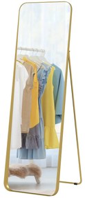 HOMCOM Lustro pełnowymiarowe, wolnostojące, regulowane, z metalową ramą, MDF, 160 x 50 cm, Kolor Złoty