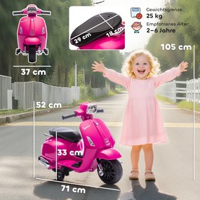 AIYAPLAY Elektryczny Motocykl Dziecięcy Vespa 6V z Bocznymi Kółkami, Reflektorami i Klaksonem, Różowy, 71 x 37 x 52 cm, Dla Dzieci 2-6 Lat | Aosom PL