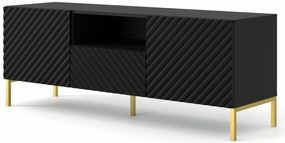 Szafka rtv w stylu glamour czarny mat + złote nóżki - Resa 5X