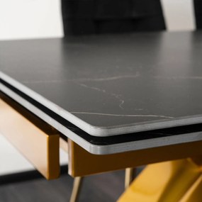 Zestaw Stół Rozkładany LUIGI 160-240 cm Czarny/Złoty i 4 Krzesła Tapicerowane YORK Czarne Glamour