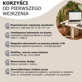 Regulowane biurko biurowe FLEXI, 140x60x72–117cm, białe Casaria