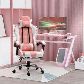 Vinsetto Fotel gamingowy ergonomiczny krzesło komputerowe z regulacją wysokości i zagłówkiem różowy biały | Aosom PL