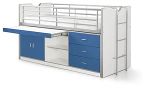 Biało-niebieskie podwyższone łóżko dziecięce ze schowkiem i stelażem 90x200 cm Bonny – Vipack