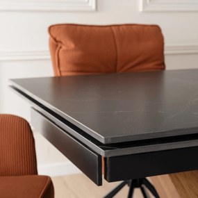Stół Rozkładany Prostokątny REX 160-220 cm Ceramiczny Czarny Marmur/Orzech do Jadalni Nowoczesny Loft