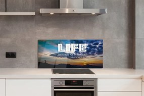 Szkło Ozdobne do Kuchni Napis na tle Nieba o Zachodzie