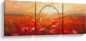 Obraz - Pole maków (z zegarem) (90x30 cm)