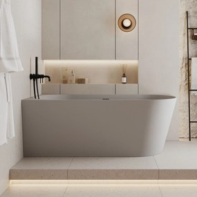 Wanna wolnostojąca narożna lewa z konglomeratu biała błyszcząca/matowa 160 x 75 cm WALL White Glow / Matt z przelewem typu SLIM : Kolor wanny - Szary matowy