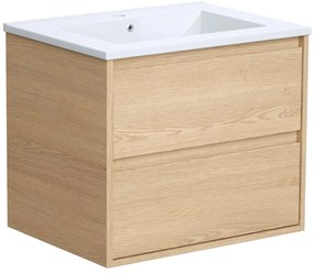 Szafka łazienkowa wisząca z umywalką do zabudowy - Okleina dębowa - 60 cm - MILIPAM