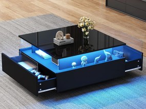 Nowoczesny stolik kawowy - z 2 szufladami + przegródką ekspozycyjną z przezroczystego akrylu - Czarny