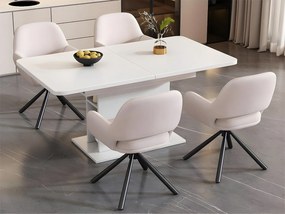 Zestaw 4 krzeseł obrotowych z podłokietnikami – z tkaniny frotte Sherpa – styl nowoczesny – biały