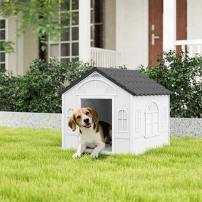 PawHut Buda dla psa z dachem dwuspadowym, odporna na warunki atmosferyczne, z tworzywa sztucznego, 65 x 75,7 x 63 cm, Szary