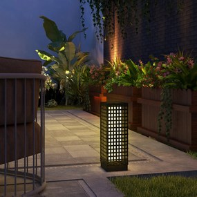 Outsunny Lampa Solarna Ogrodowa Rattan Wodoodporna z Czujnikiem Światła Stal Czarny 155x155x46cm | Aosom PL