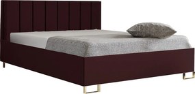 Łóżko tapicerowane MALIBU, wezgłowie, obicie MONOLITH, pojemnik na pościel, podnośnik gazowy, wysokość spania 39 cm, 140x200 cm, Wiśniowy