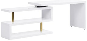 Biurko rozkładane z blatem obrotowym 360°- Lakierowana płyta MDF - Biały i złoty - NICEPHORE II