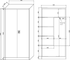 Uniwersalna szafka metalowa, 4 półki, 1950 x 950 x 500 mm, niebieskie drzwi