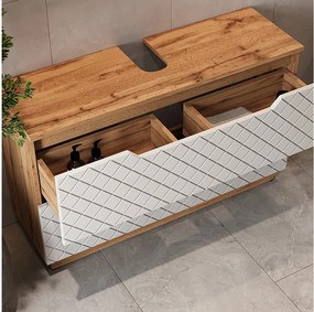 Szafka na wannę dąb/biały ze strukturą płytek 99.4x32x62.5 lotta