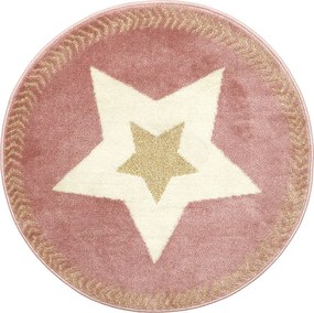 Okrągły Dywan Dziecięcy 80cm Różowa Gwiazda Lureks Metaliczny Polipropylen & Poliester