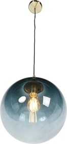 Lampa wisząca w stylu art deco mosiądz z oceanicznym niebieskim szkłem 33 cm - Pallon